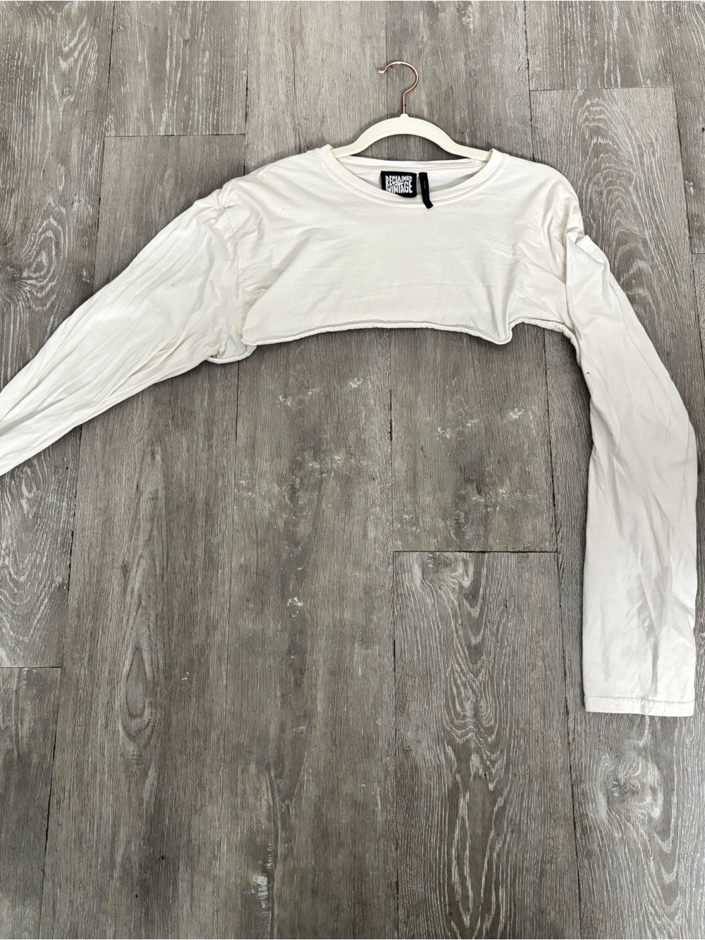 Reclaimed Vintage Super Crop Long Sleeve Top - White